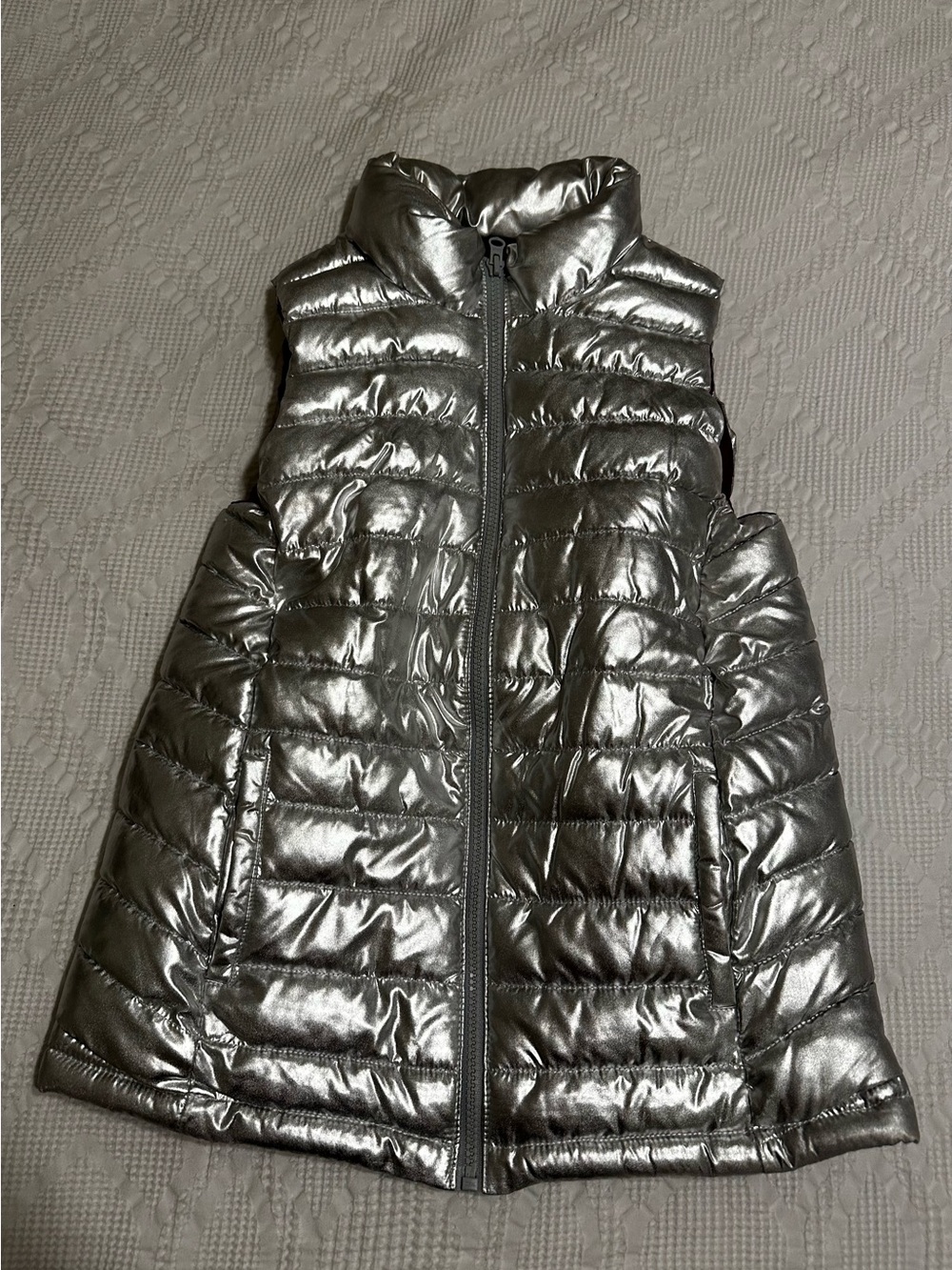 Y2K women’s silver aluminum puffer vest